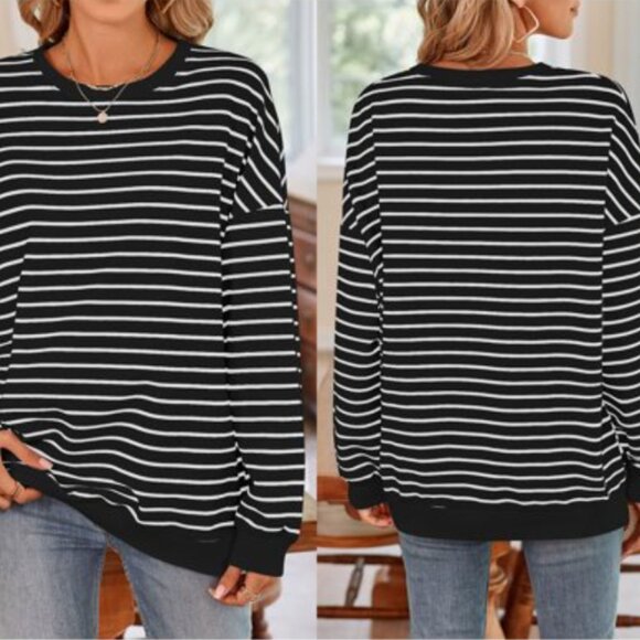 Calvin Klein Black and White Striped Supma Cotton Sweater XL - Picture 4 of 10